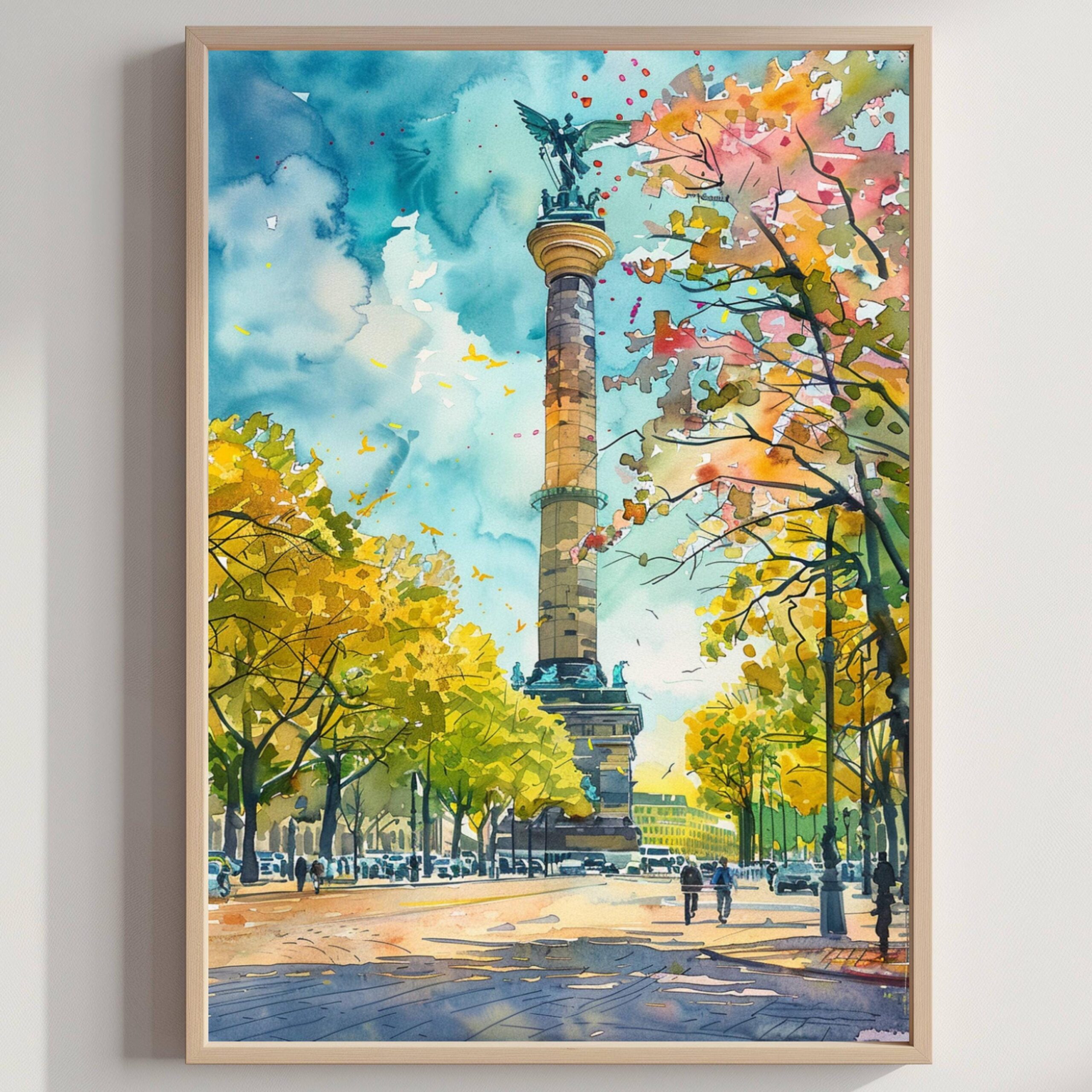 Victory Column Berlin Germany Watercolor: Travel Art Poster