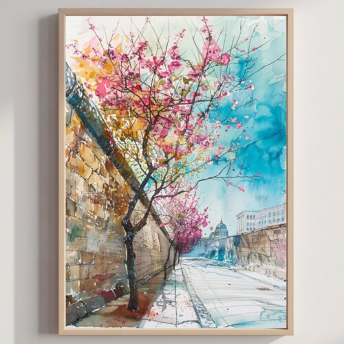 The Berlin Wall Berlin Germany Watercolor: Travel Art Poster
