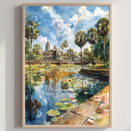 Angkor Wat Cambodia Asia Watercolor: Asian Art Travel Poster
