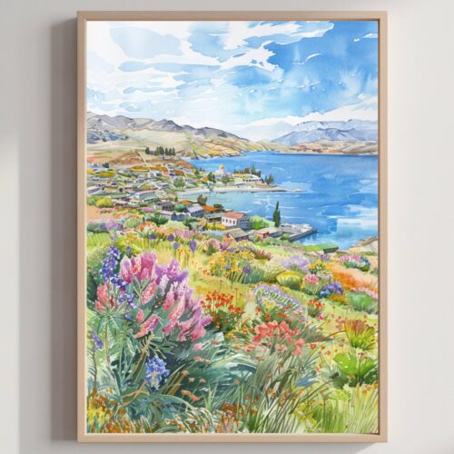 Lake Titicaca Chile South America Watercolor Print: Travel Art Poster