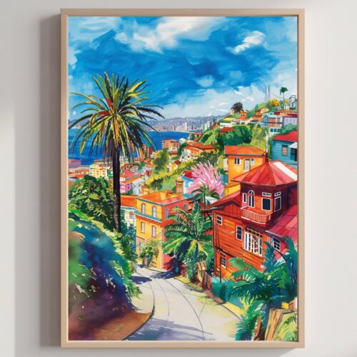 Valparaiso Chile South America Watercolor: Travel Art Poster