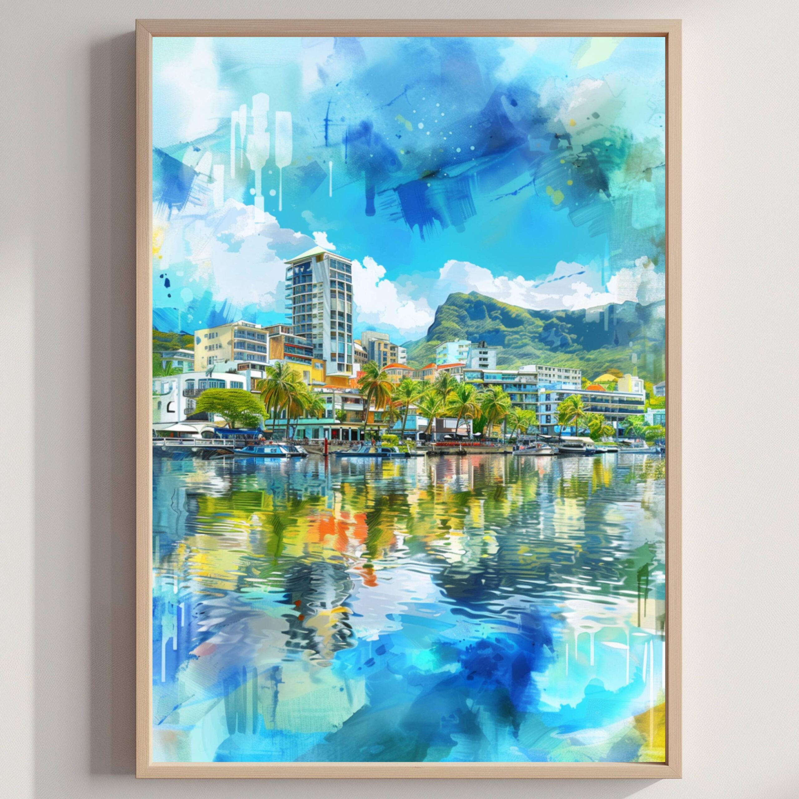 Mauritius Watercolor Print: Indian Ocean Art Travel Poster