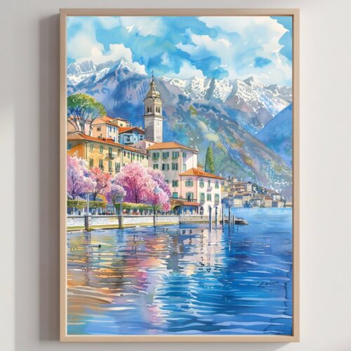 Bellagio Lake Como Italy Europe Watercolor: Travel Art Poster