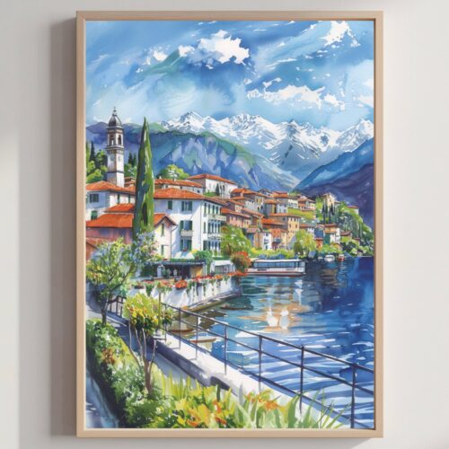 Tremezzo Lake Como Italy Europe Watercolor: Travel Art Poster
