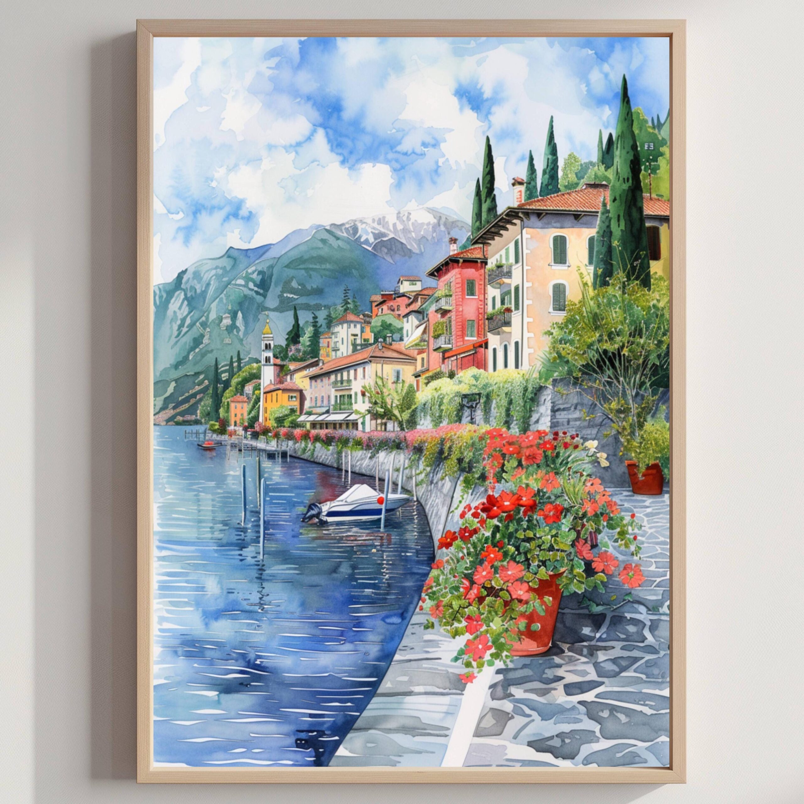 Varenna Lake Como Italy Europe Watercolor: Travel Art Poster