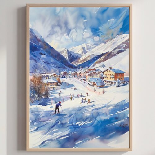 Livigno Ski Resort Italy Europe Watercolor: Travel Art Poster