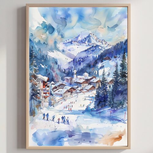 Madonna di Campiglio Ski Resort Italy Europe Watercolor: Travel Art Poster