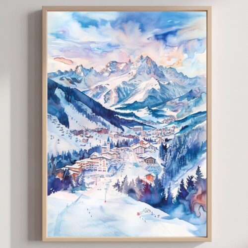 Kronplatz Ski Resort Italy Europe Watercolor Print: Travel Art Poster