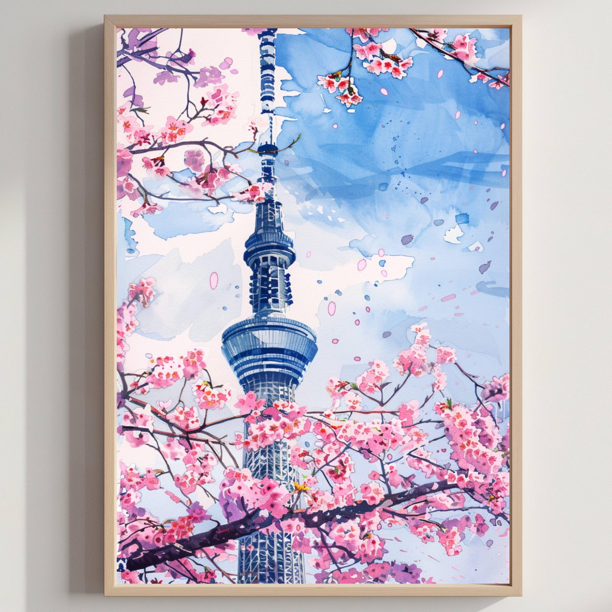 The Sky Tree Tokyo Japan Asia Watercolor: Japanese Art Travel Poster