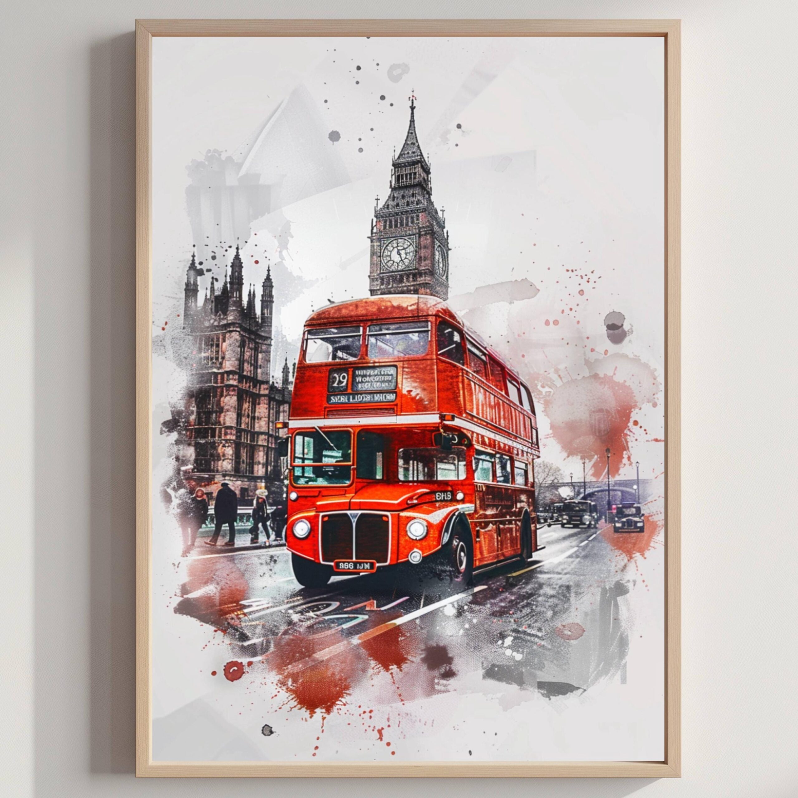 Double Decker London England Watercolor Print: United Kingdom Travel Art Poster