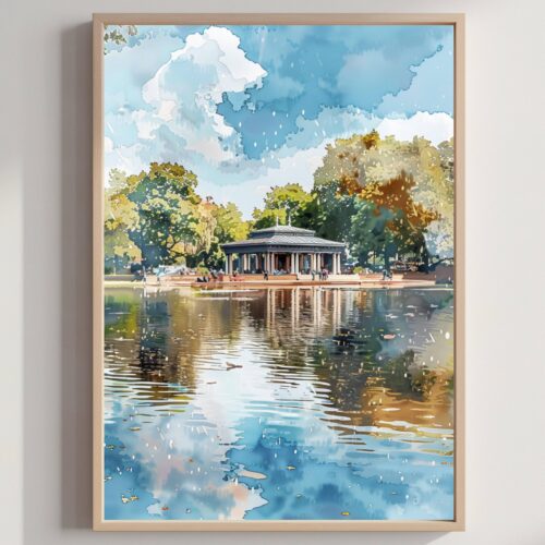 Hyde Park Serpentine London England Watercolor Print: United Kingdom Travel Art Poster