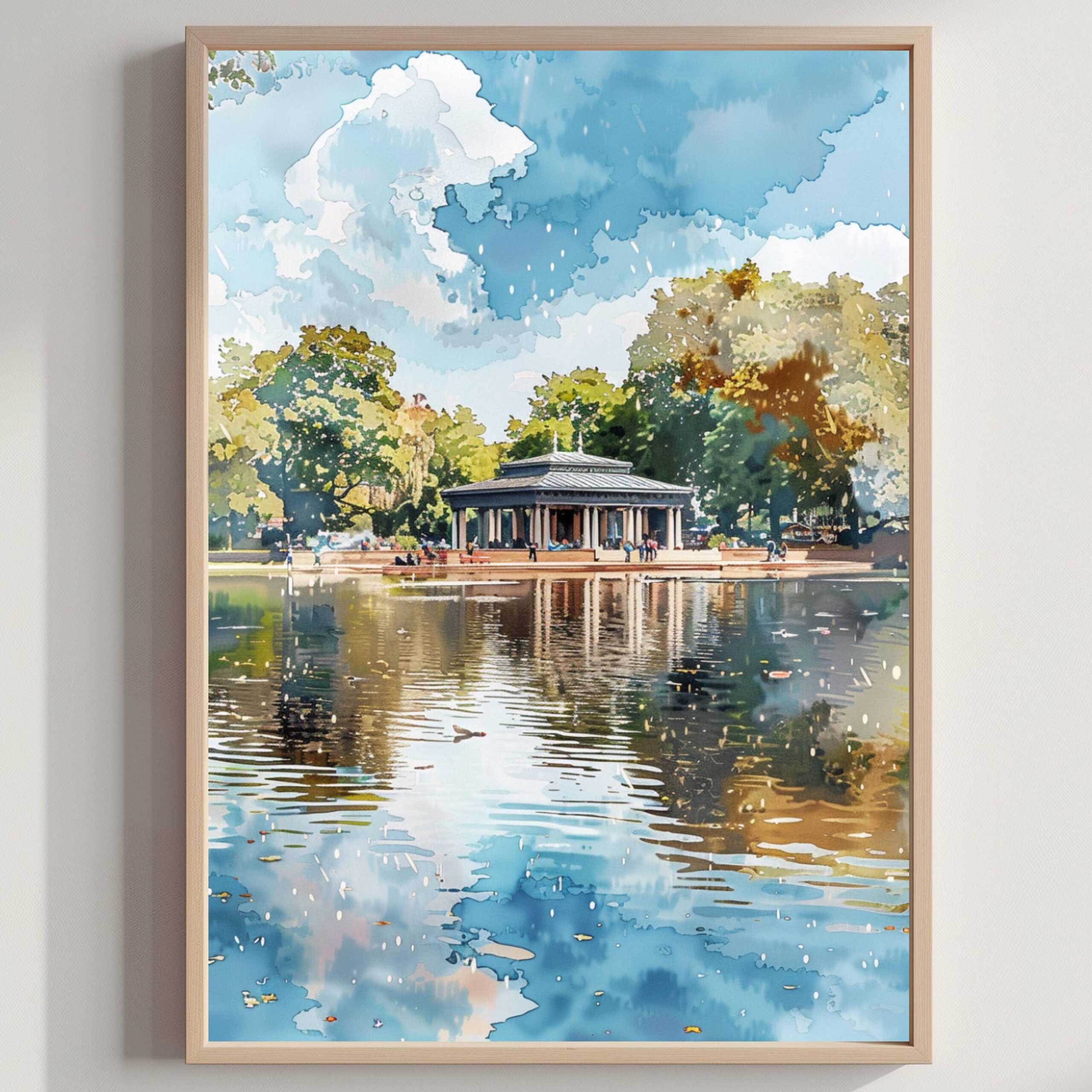 Hyde Park Serpentine London England Watercolor Print: United Kingdom Travel Art Poster