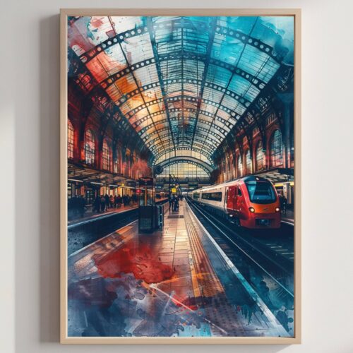Kings Cross London England Watercolor: United Kingdom Travel Art Poster
