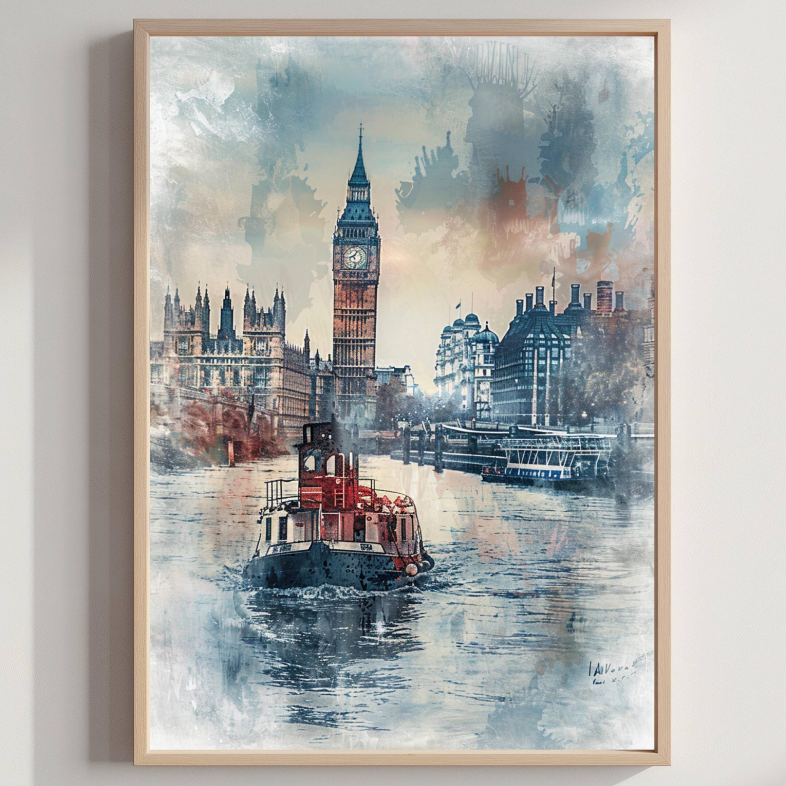 River Thames London England Watercolor: United Kingdom Travel Art Poster