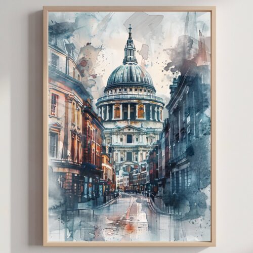 St. Paul's Cathedral London England Watercolor: United Kingdom Travel Art Poster