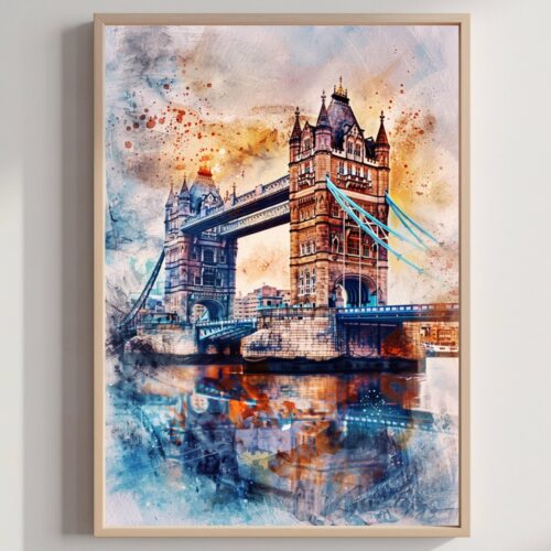 Tower Bridge London England Watercolor: United Kingdom Travel Art Poster