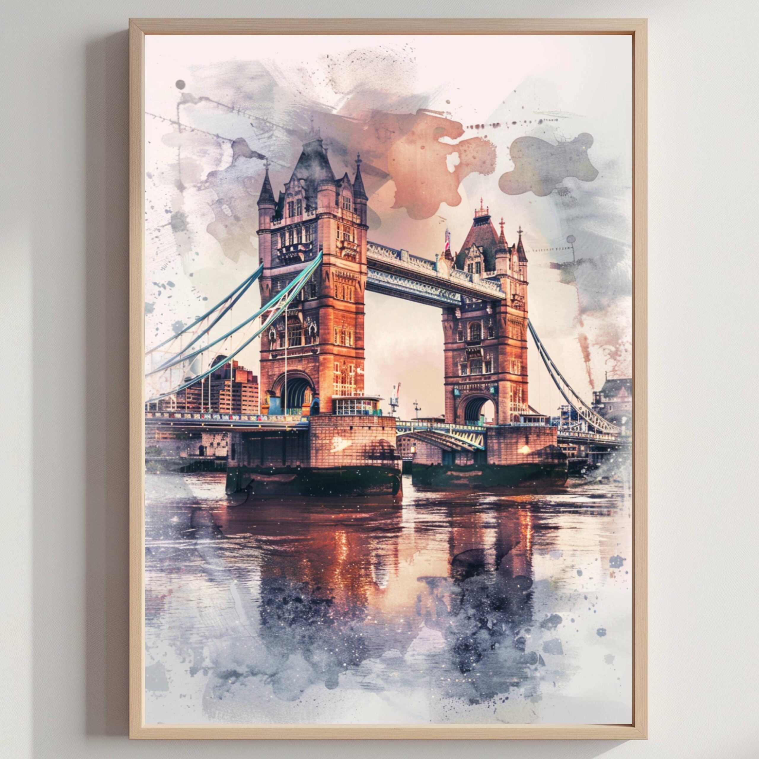 Tower Bridge London England Watercolor: United Kingdom Travel Art Poster