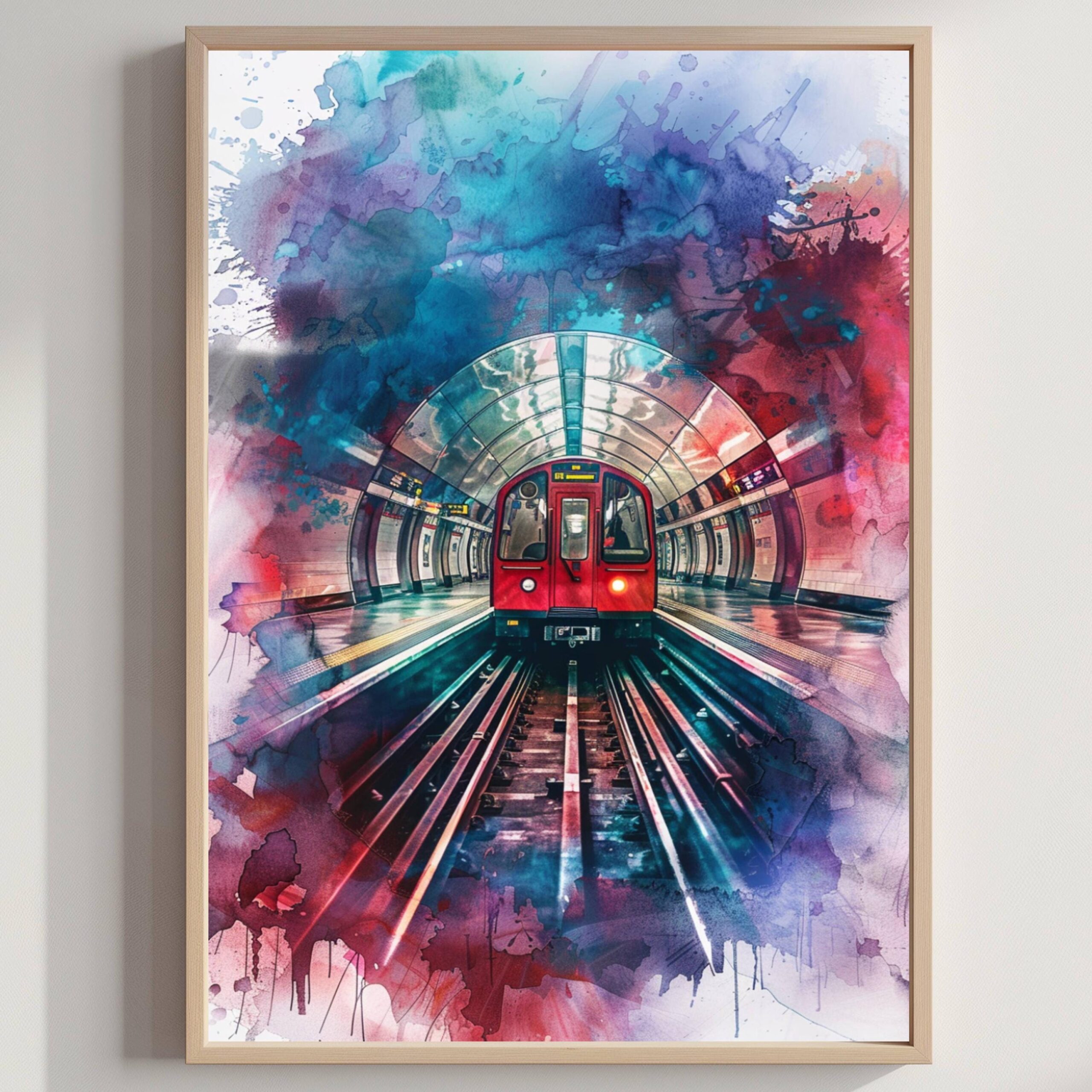 London Underground England Watercolor: United Kingdom Travel Art Poster