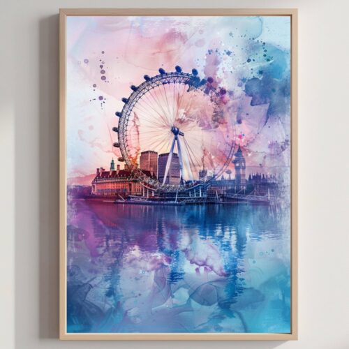 London Eye England Watercolor: United Kingdom Travel Art Poster