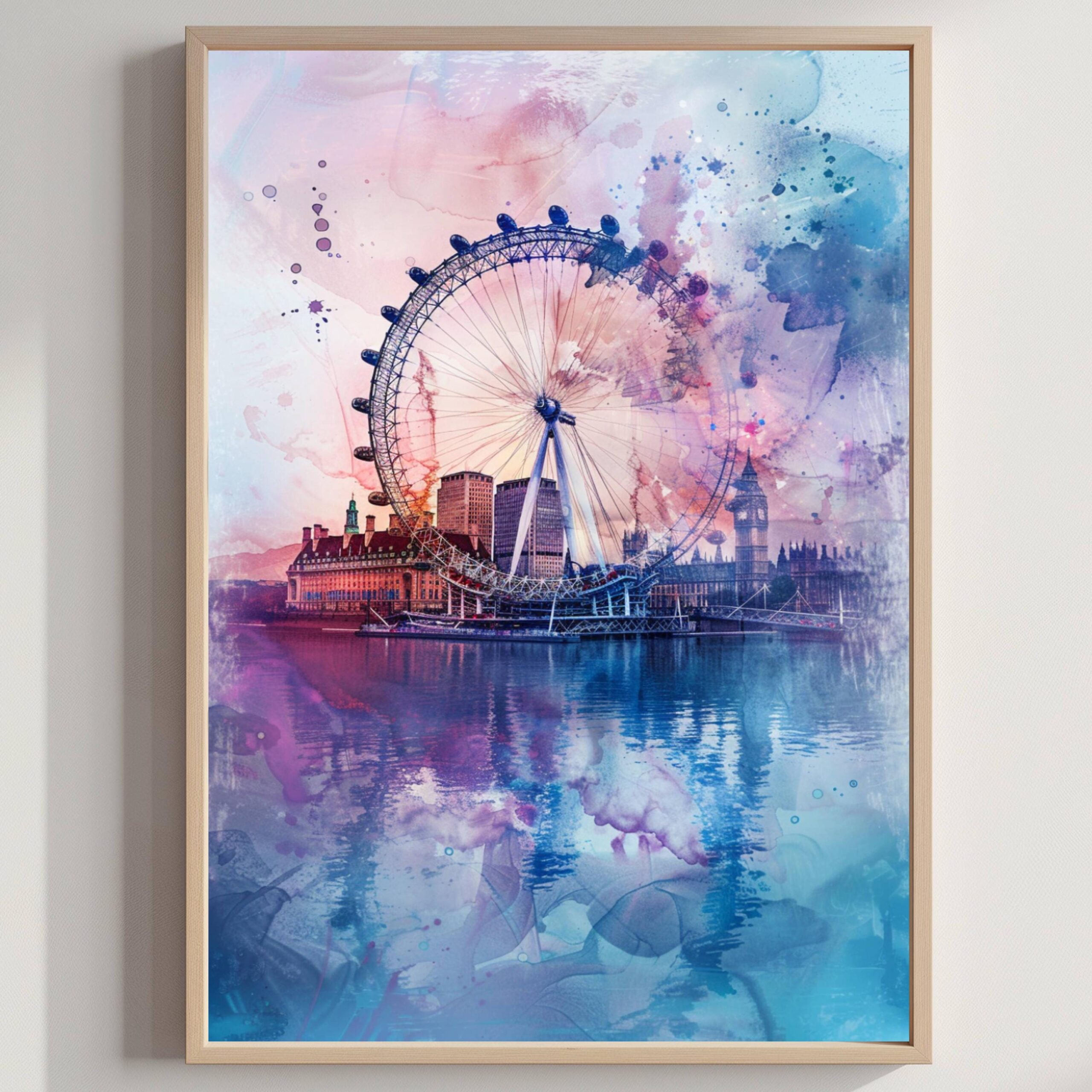 London Eye England Watercolor: United Kingdom Travel Art Poster