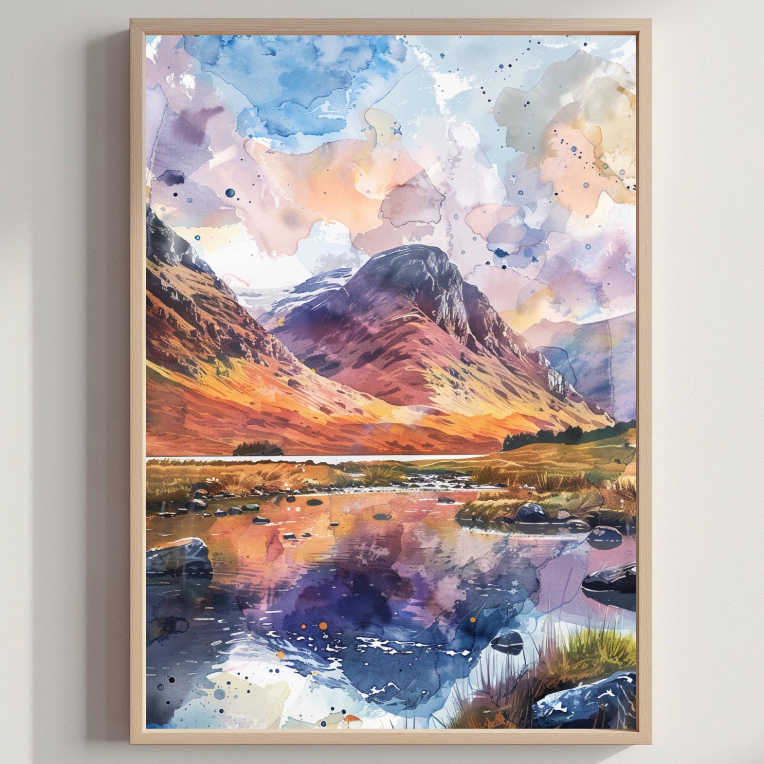 Pass of Glencoe Scotland United Kingdom Watercolor: Scotland Travel Art Poster