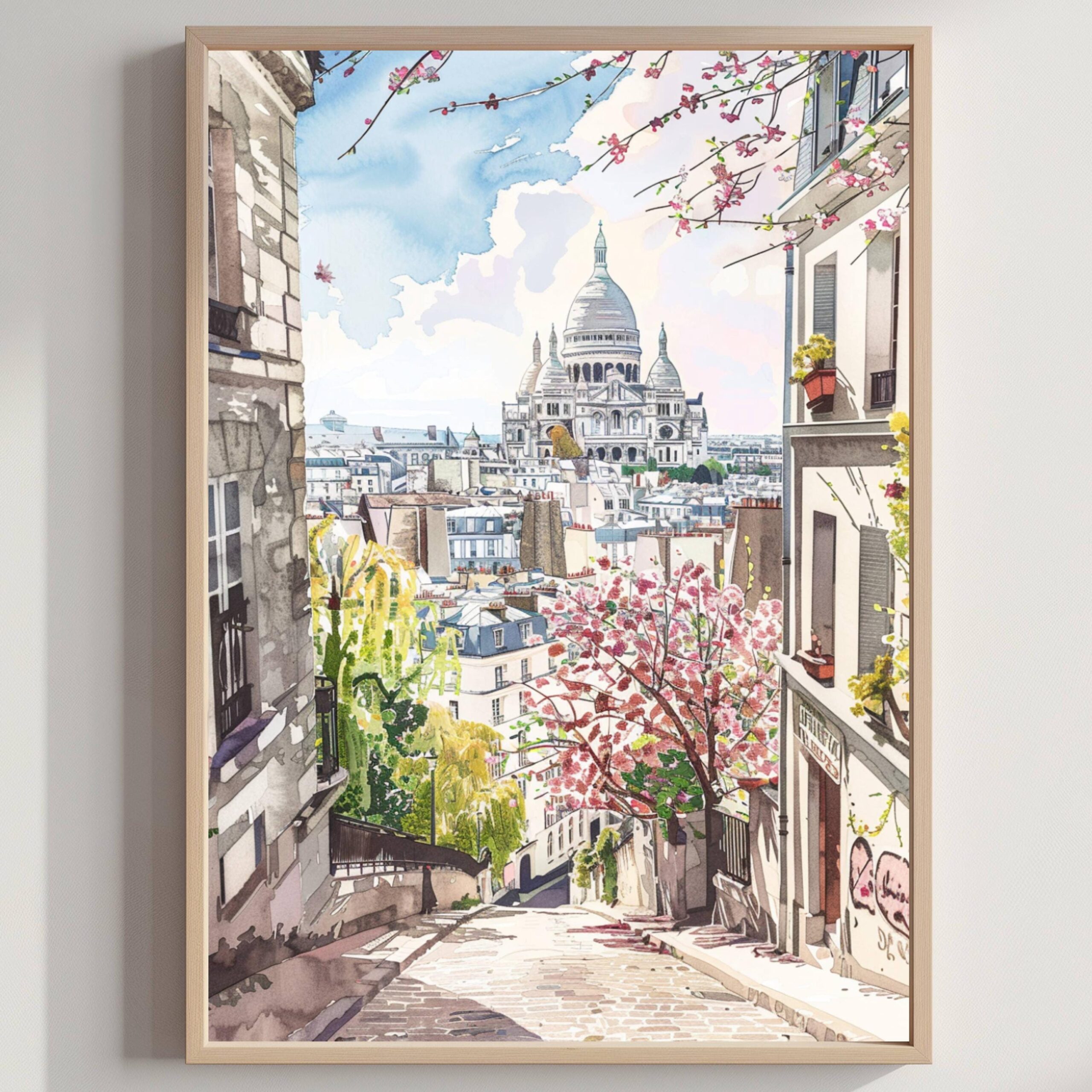Montmartre Paris Watercolor: France Art Travel Poster