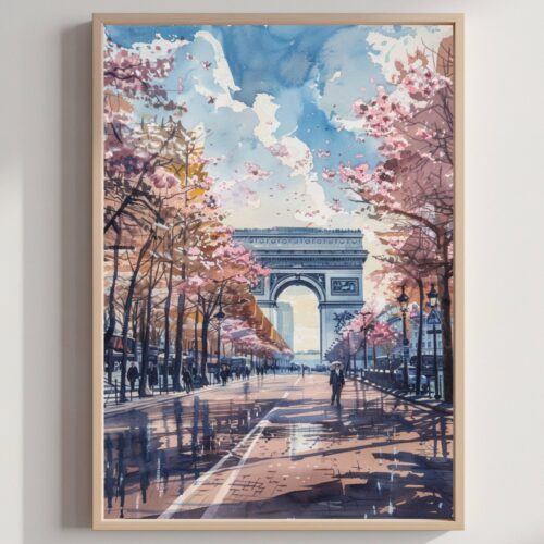 Champs Elysees Paris Watercolor Print: France Art Travel Poster