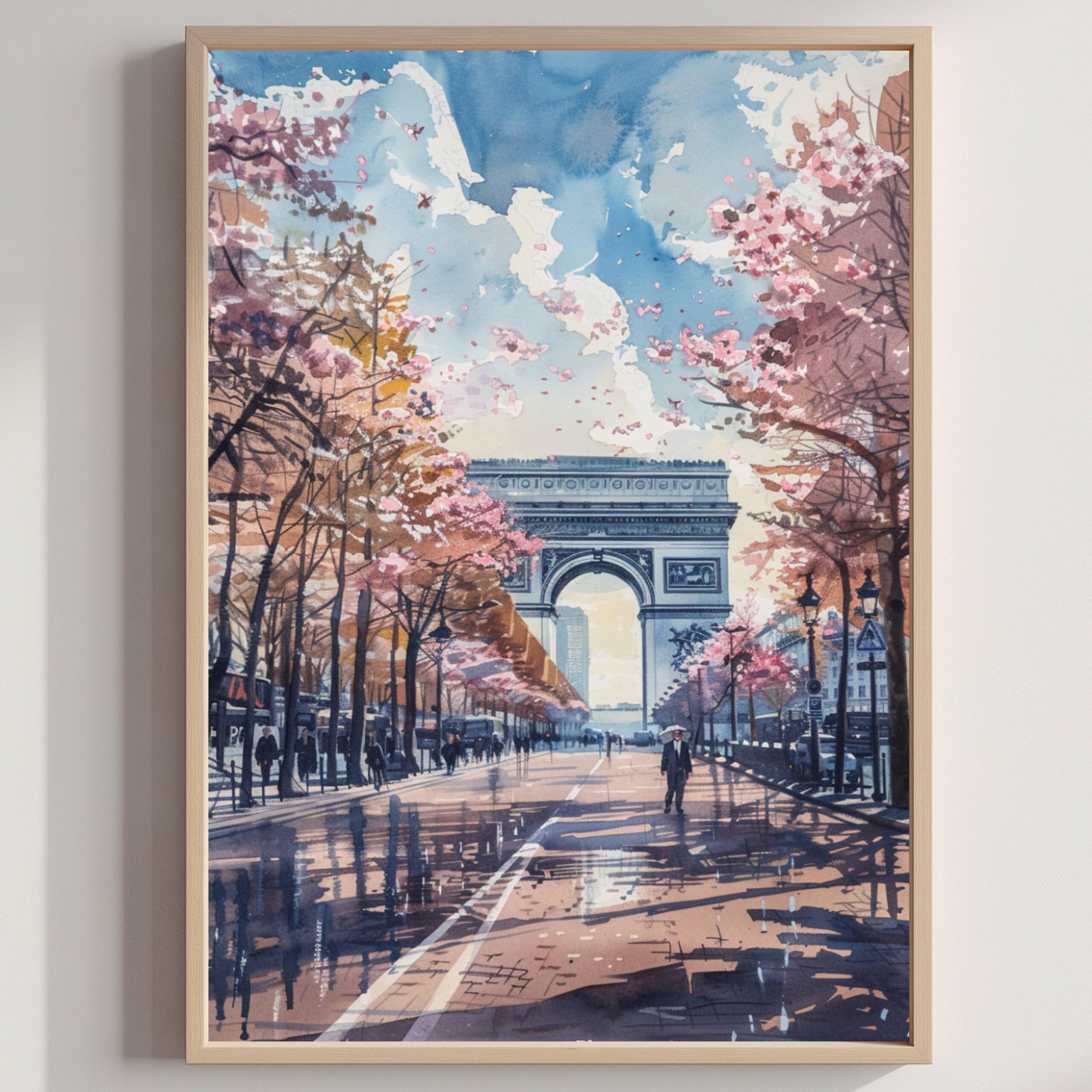 Champs Elysees Paris Watercolor Print: France Art Travel Poster