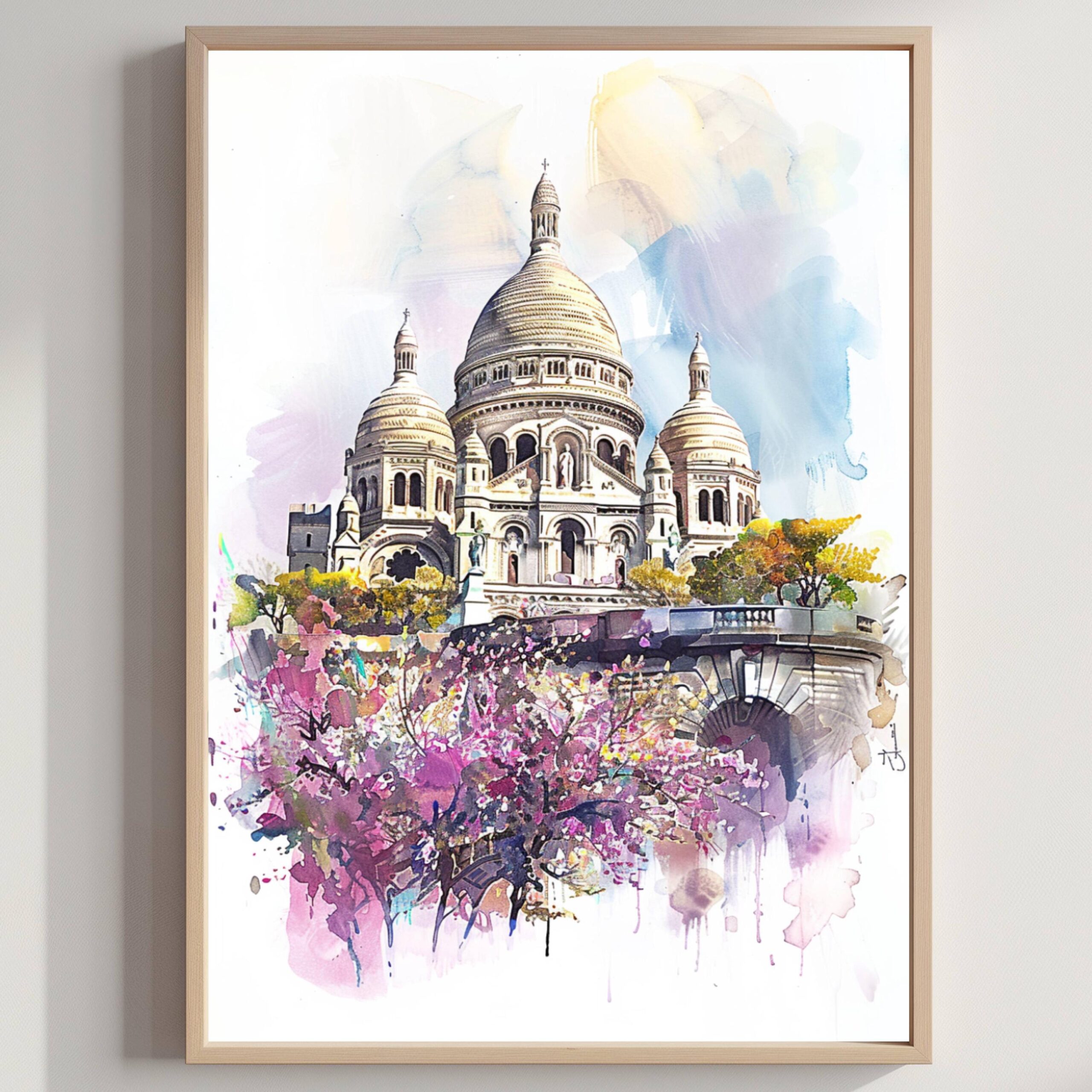 Basilique du Sacré-Coeur de Montmartre Paris France Watercolor: French Art Travel Poster