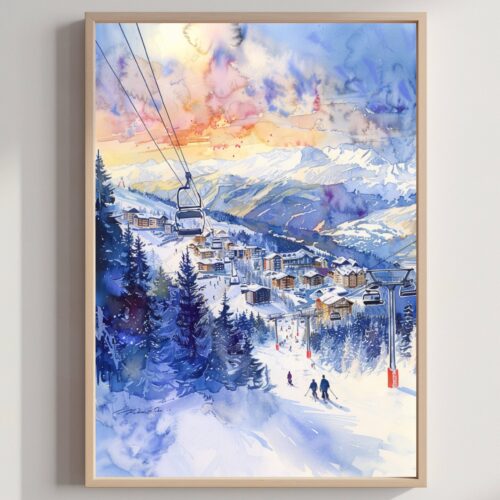 Les Arcs Ski Resort France Europe Watercolor: Travel Art Poster