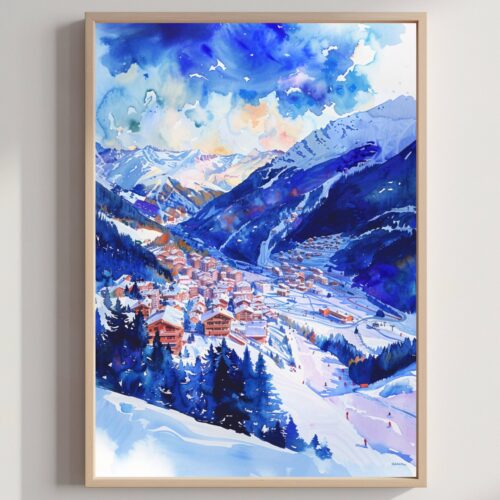 Meribel Ski Resort France Europe Watercolor: Travel Art Poster