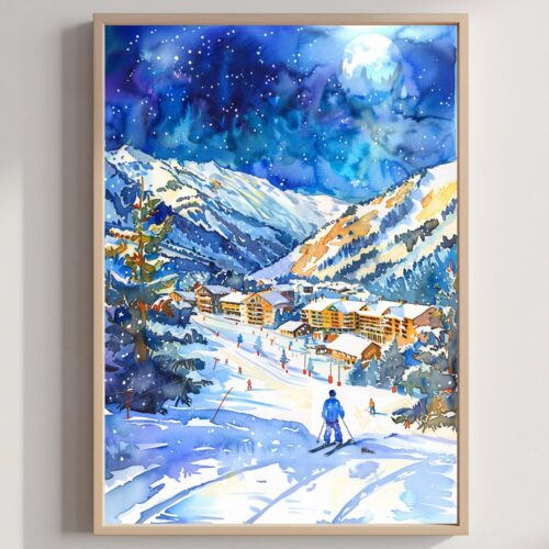 Valmorel Ski Resort France Europe Watercolor: Travel Art Poster