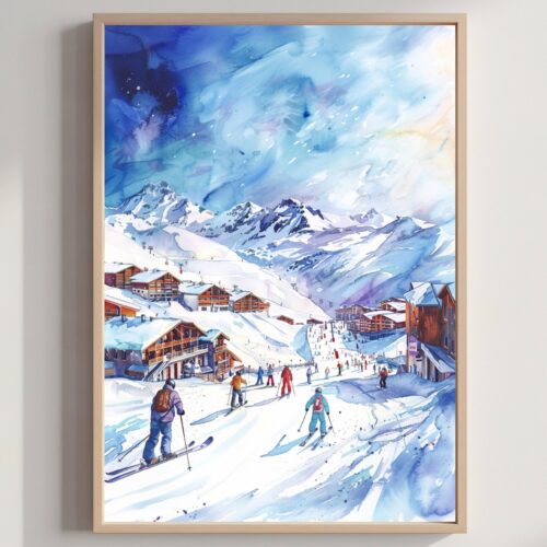 Val Thorens Ski Resort France Europe Watercolor: Travel Art Poster