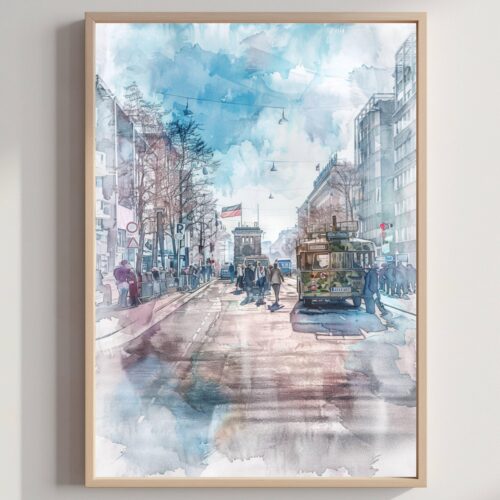 Checkpoint Charlie Berlin Germany Europe Watercolor Print: German Travel Art Poster