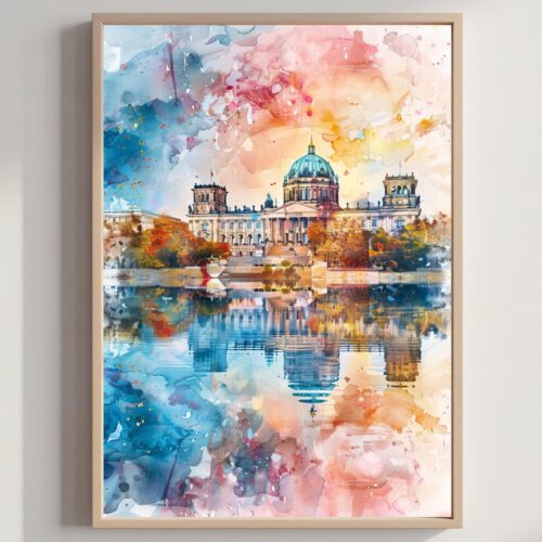 Reichstag Building Berlin Germany Watercolor: Travel Art Poster