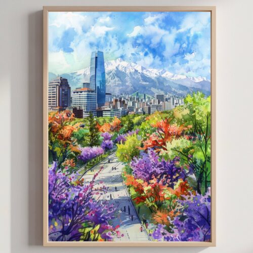 Santiago Chile South America Watercolor: Travel Art Poster