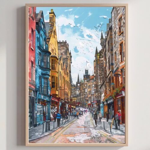 Princess Street Edinburgh Scotland United Kingdom Watercolor: Scotland Travel Art Poster