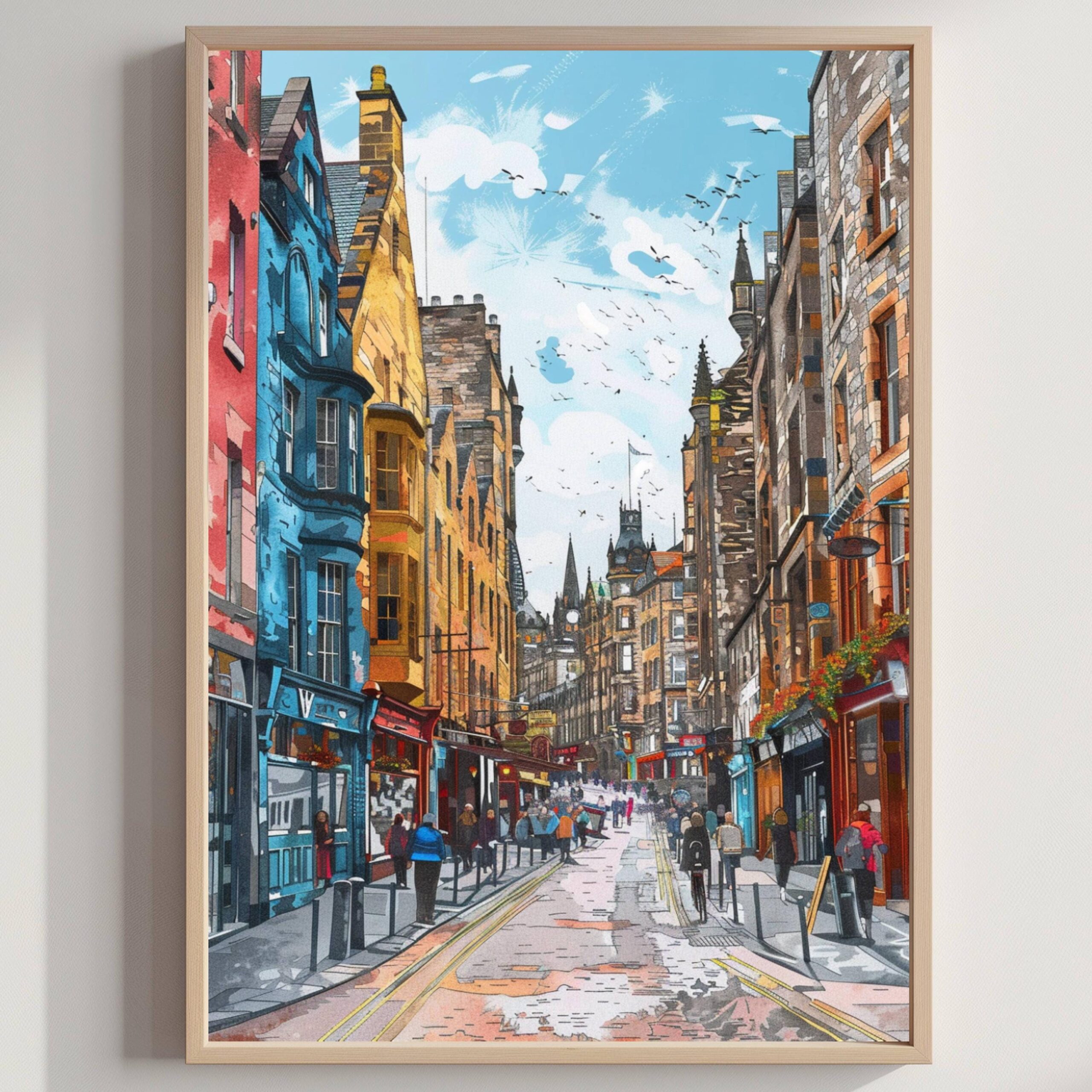 Princess Street Edinburgh Scotland United Kingdom Watercolor: Scotland Travel Art Poster