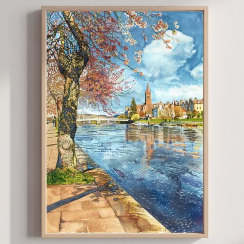 Inverness Scotland United Kingdom Watercolor: Scotland Travel Art Poster
