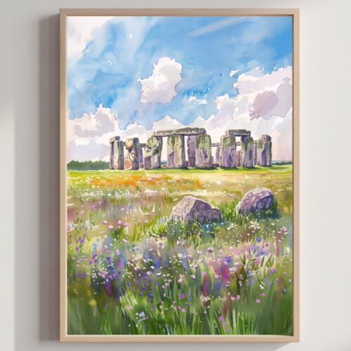 Stonehenge England Watercolor: United Kingdom Travel Art Poster