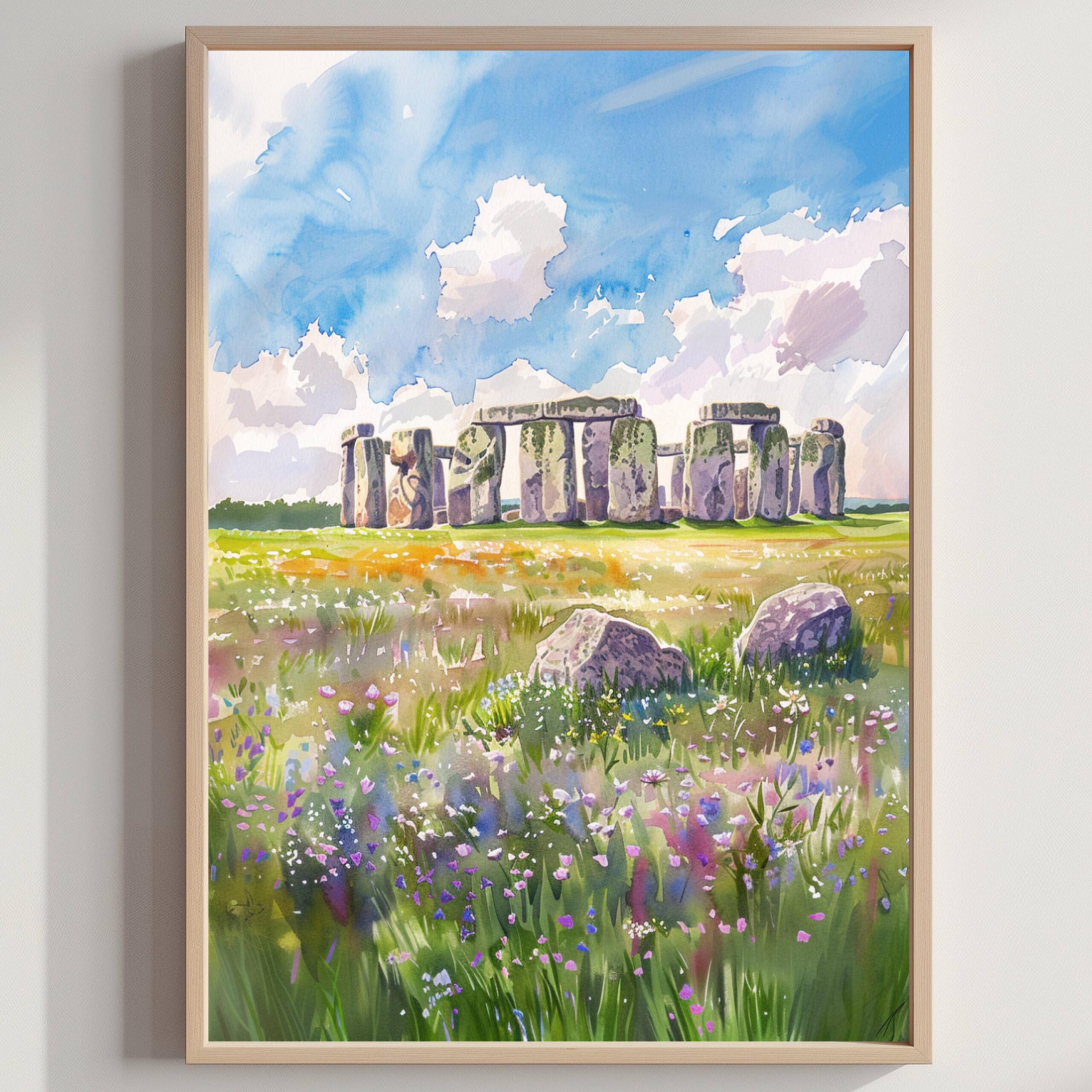 Stonehenge England Watercolor: United Kingdom Travel Art Poster