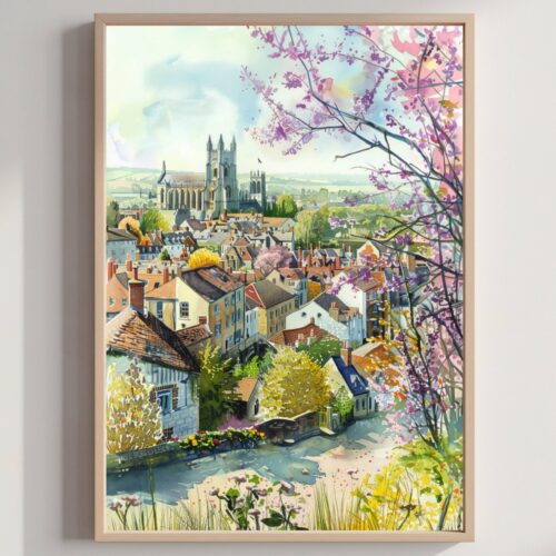 Canterbury England Watercolor: United Kingdom Travel Art Poster
