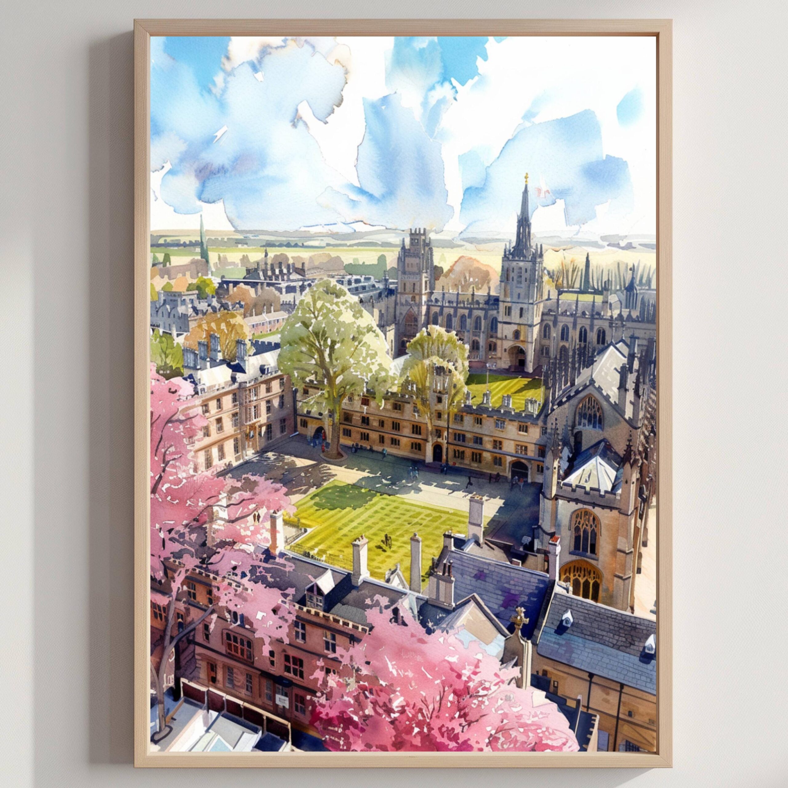 Cambridge University England Watercolor: United Kingdom Travel Art Poster