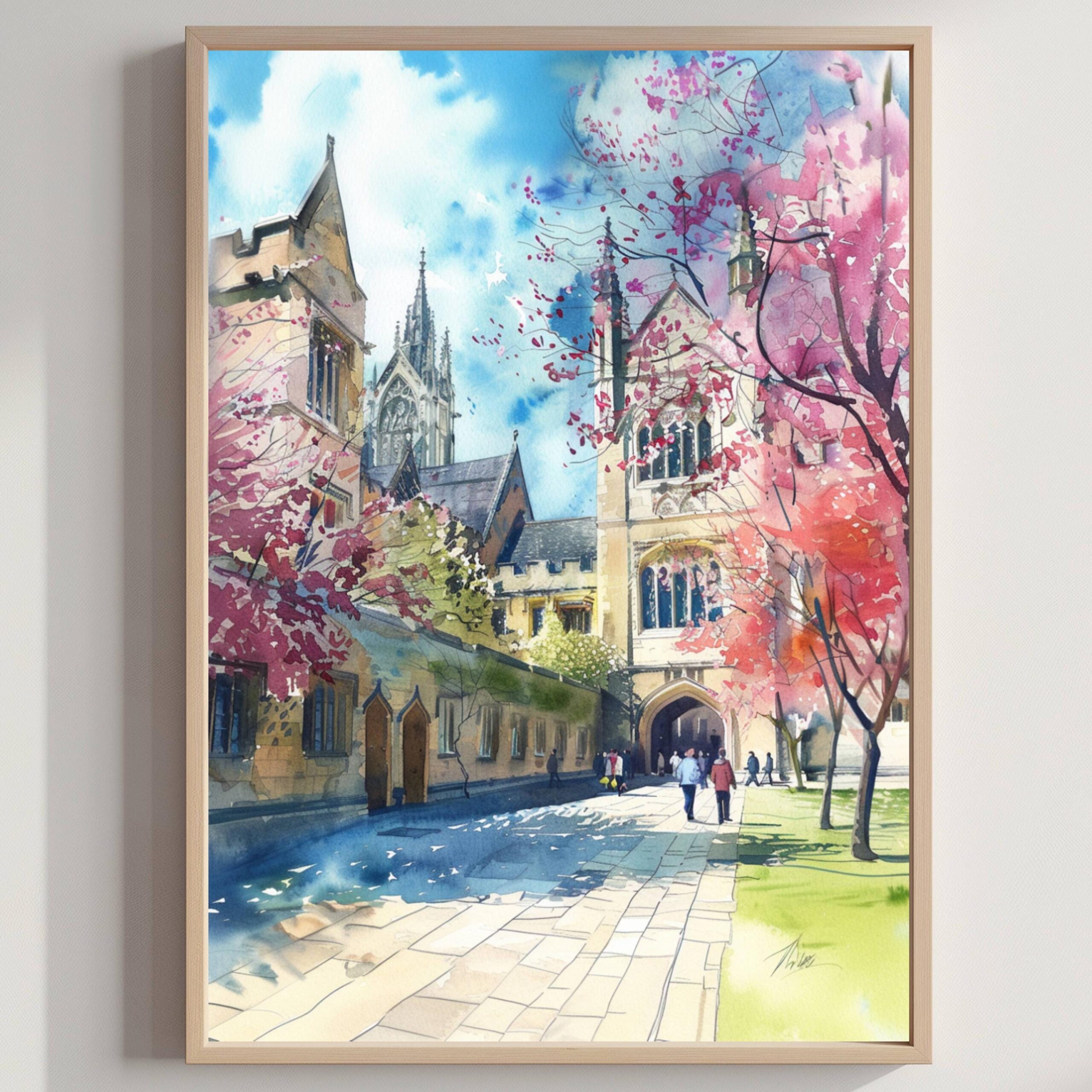 Oxford University England Watercolor: United Kingdom Travel Art Poster