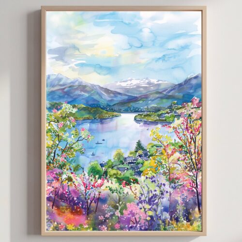 Lake Windermere England Watercolor: United Kingdom Travel Art Poster