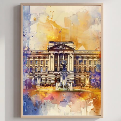 Buckingham Palace London England Watercolor: United Kingdom Travel Art Poster