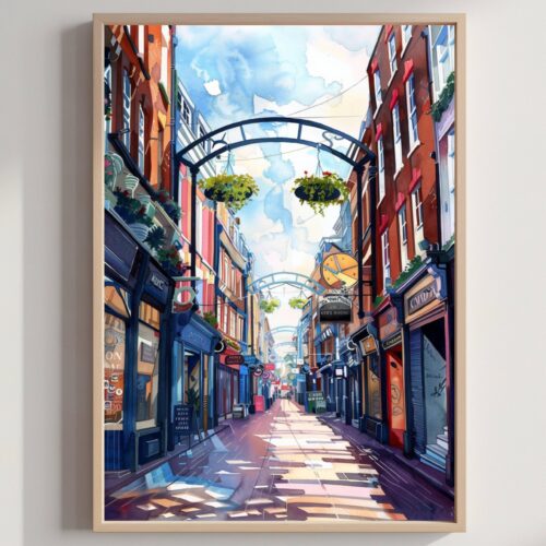 Carnaby Street London England Watercolor: United Kingdom Travel Art Poster