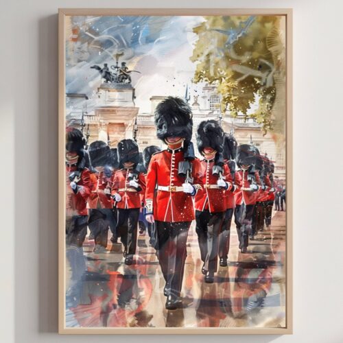 Changing of the Guard London England Watercolor Print: United Kingdom Travel Art Poster