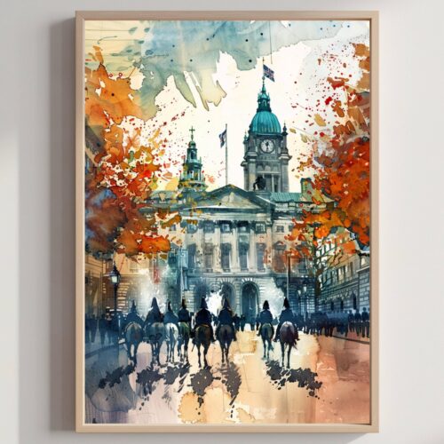 Horse Guards London England Watercolor: United Kingdom Travel Art Poster