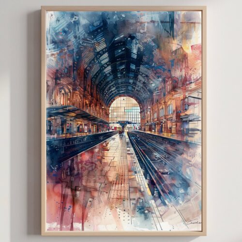 Kings Cross London England Watercolor: United Kingdom Travel Art Poster